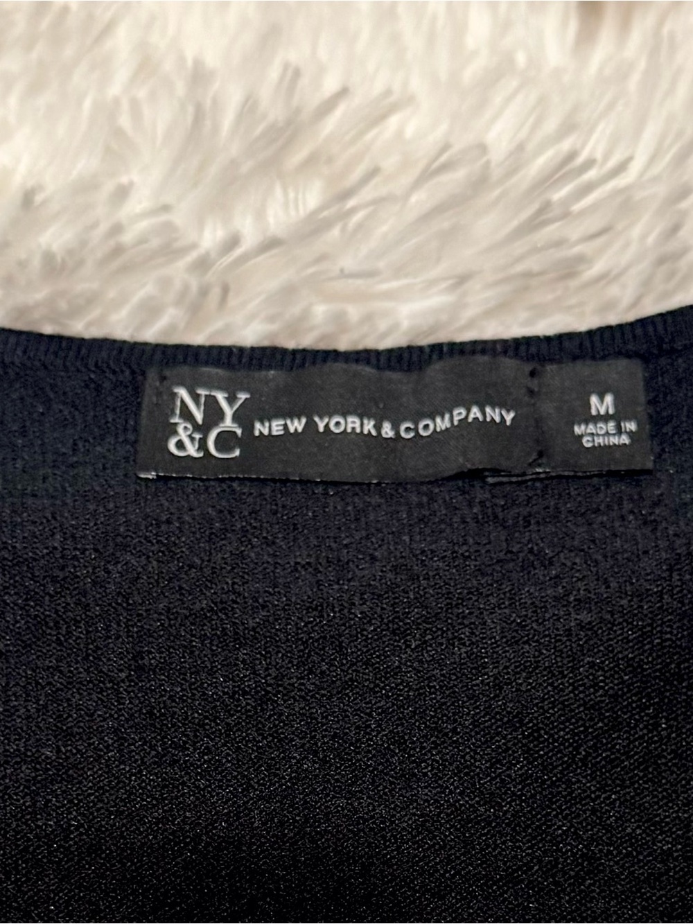 New York & Company Black Long-Sleeve V-Neck Peplum Sweater with Cream Flower - Picture 7 of 8